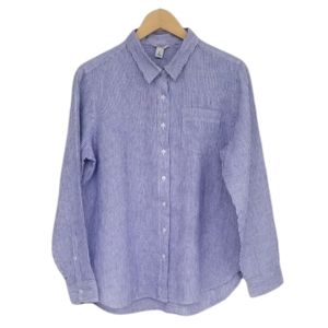 L.L.Bean Stripped Button Down Long Sleeve Shirt Linen